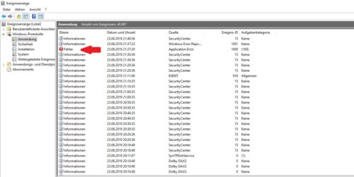 Fehler in der Windows Ereignisanzeige