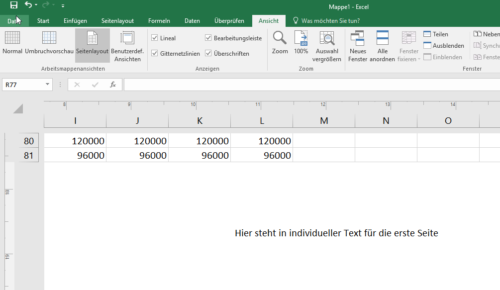 Erste Fußzeile in Excel anders