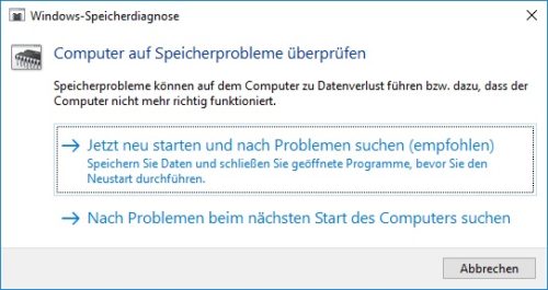 Speicherdiagnose unter Windows 10 