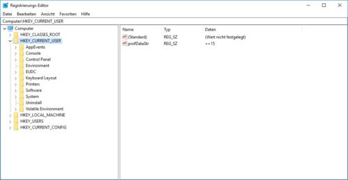 Ansicht der Registry.exe in einem deutschen Windows 10