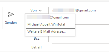 Sie können vor dem Versand noch das Mailkonto ändern.