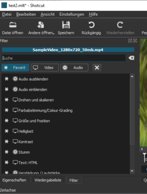 Effekte und Filter in Shotcut