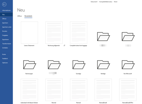 Persönliche Vorlagen werden zuerst angezeigt