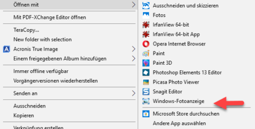 Windows Fotoanzeige Kontextmenü