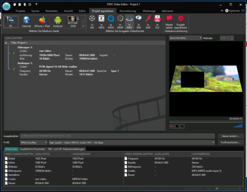 Exportfunktionen von VDSC Free Video-Editor