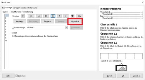 Hyperlink ins Inhaltsverzeichnis einfügen