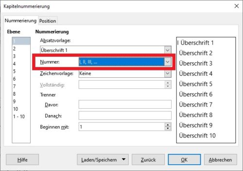 Kapitelnummerierung in LibreOffice hinzufügen