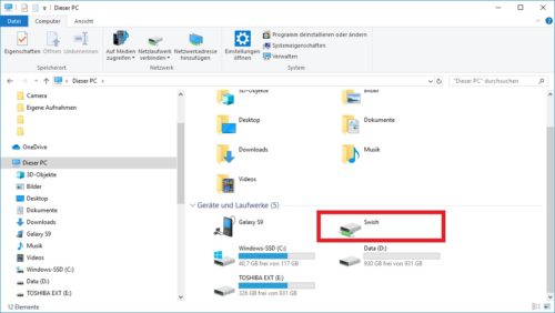 Swish-Laufwerk unter "Geräte und Laufwerke"
