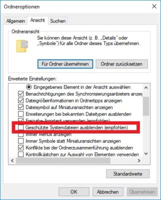 ntuser.dat einblenden: Die Ordneroptionen unter Windows 10