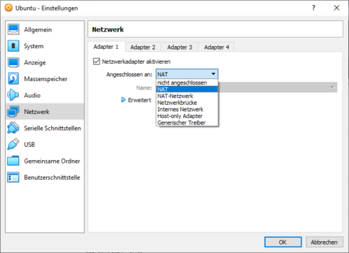 Netzwerk von VirtualBox