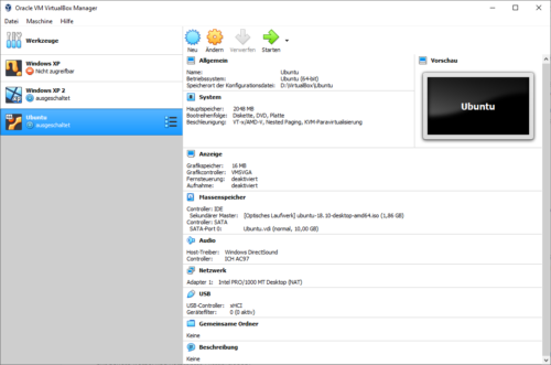 Oracle VM VirtualBox Manager