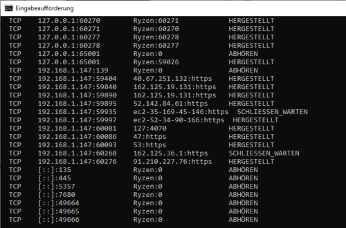 netstat -a zeigt Ports an