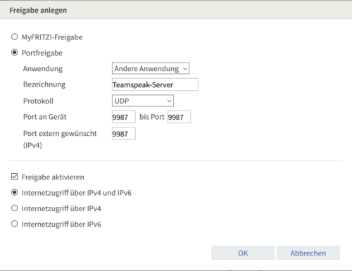 Portfreigabe am Router