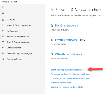 Zugriff von App durch Firewall zulassen