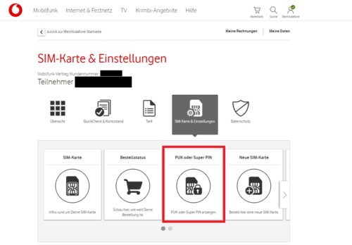 SIM Karte gesperrt: PUK in mein Vodafone anzeigen