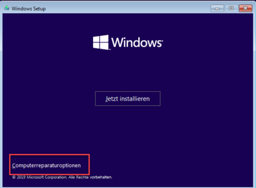 Computerreparaturoptionen in Windows 10