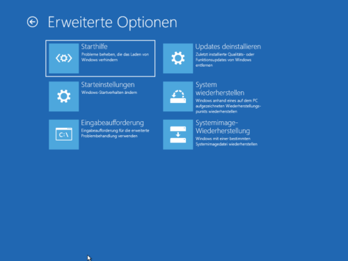 Erweiterte Optionen beim Start von Windows 10