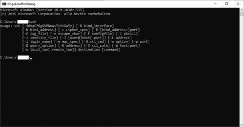 Parameter der Windows Secure Shell in der cmd