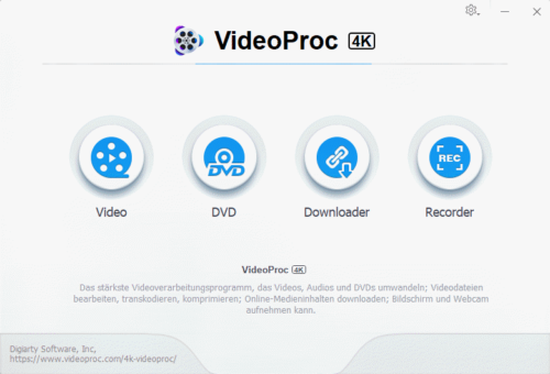 VideoProc 4K Hauptmenü