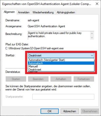 OpenSSH Agent Startyp auf automatisch ändern Tipps