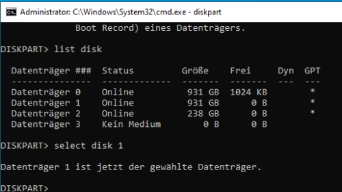 diskpart select disk 1