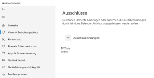 Ausschlüsse im Windows Defender