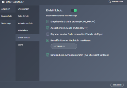 E-Mail-Schutz AVG AntiVirus Free