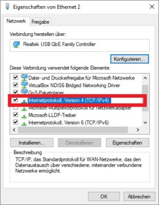 Netzwerk-Eigenschaften unter Windows 10