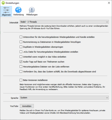 Einstellungen 4K Video Downloader