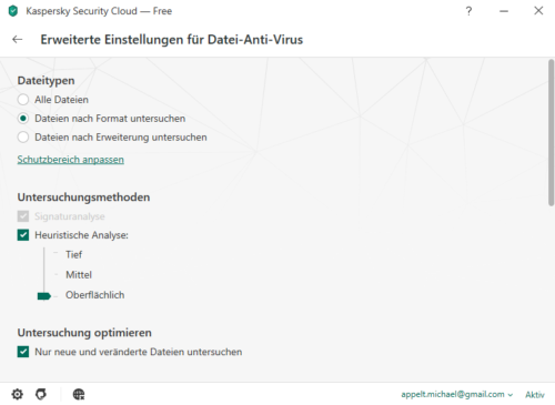 Kaspersky Security Cloud Free Einstellungen für den Datei-Anti-Virus