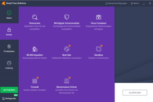 Nicht kostenlose Funktionen in AVAST Free Antivirus