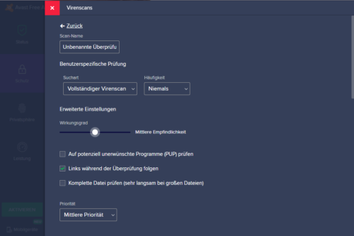 Scaneinstellungen Avast Free Antivirus