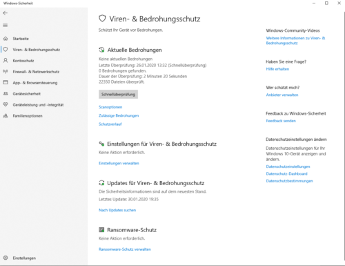 Viren- und Bedrohungsschutz im Defender