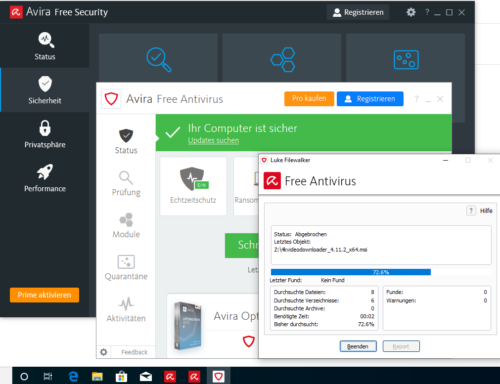 Avira mit drei Oberflächen in einem Programm