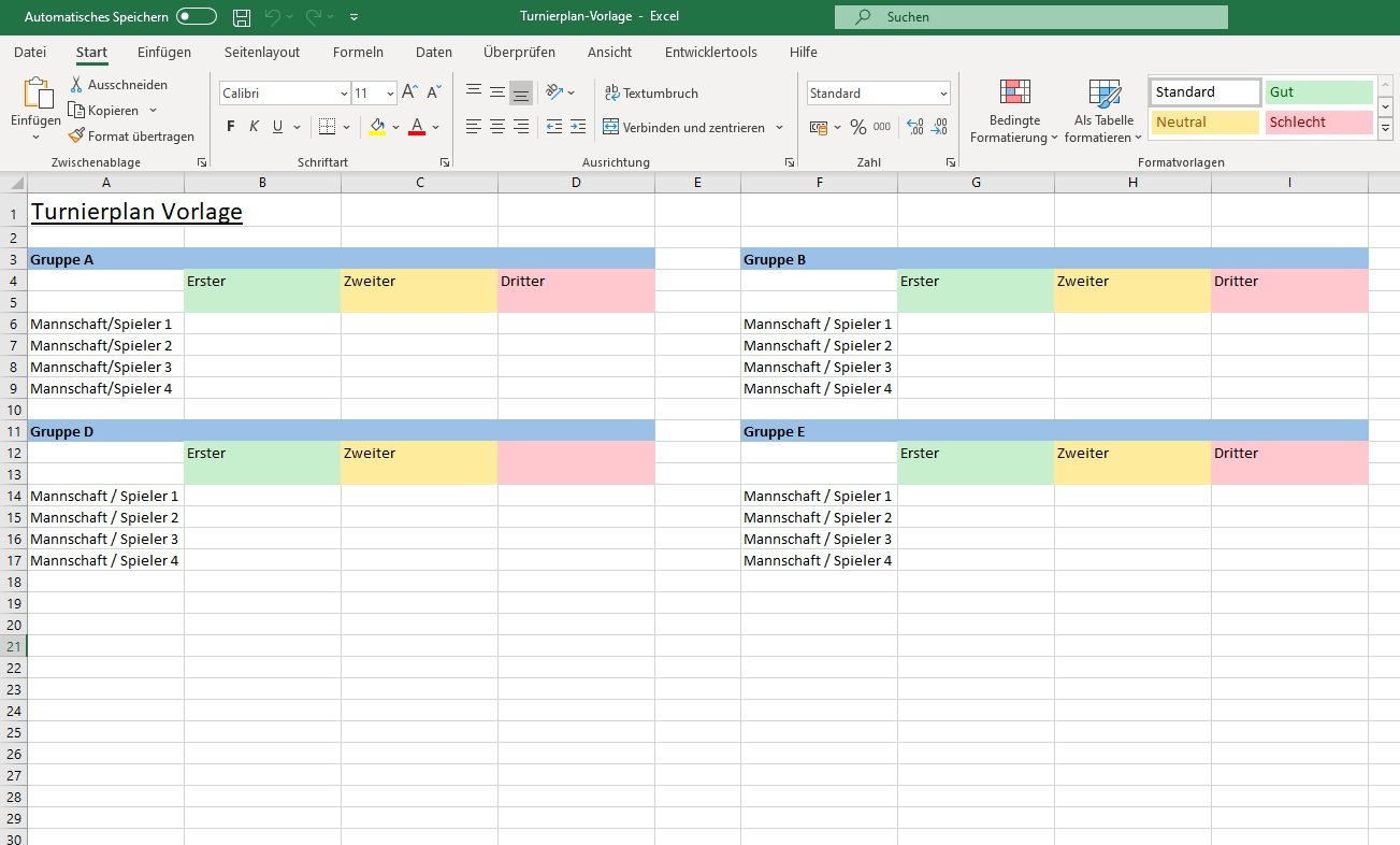 Spielplan Excel Vorlage