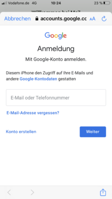 Der Benutzername und das Passwort für den E-Mail-Account