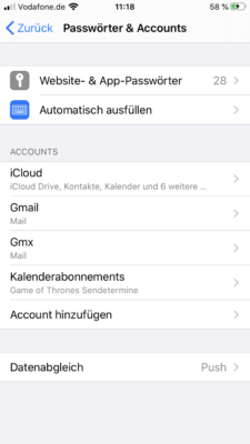 Accounts und Passwörter auf dem iPhone