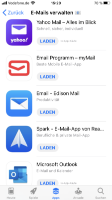 Auswahl von Mail-Programmen unter iOs