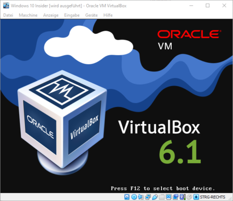 BIOS der VM mit F12 Bootmenü