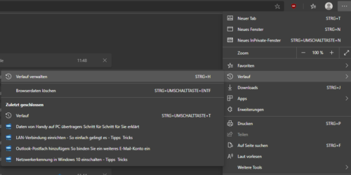 Browserverlauf in Edge Chromium anzeigen