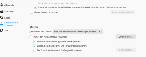 Einstellungen zum Browserverlauf in Firefox