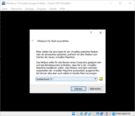 Installation eines Betriebssystems in der VM