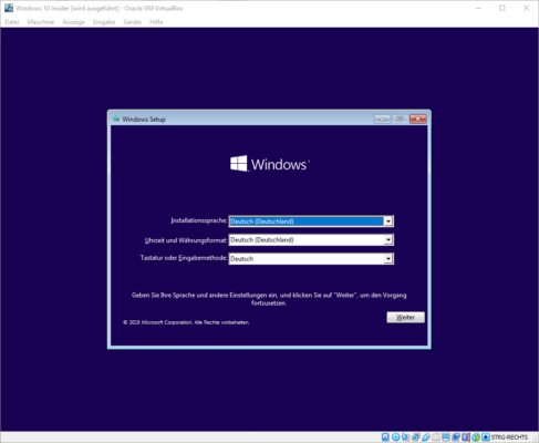 Installation von Windows 10 in der VM