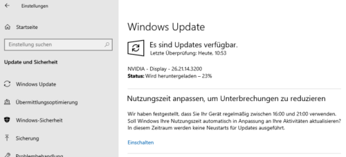 Nvidia Treiber über Windows Update