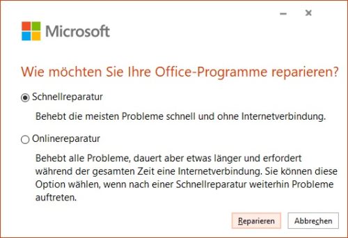 Outlook Suche funktioniert nicht: Optionen der Microsoft Office 365 Reparatur