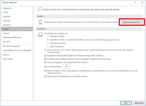 Optionen in Outlook 365