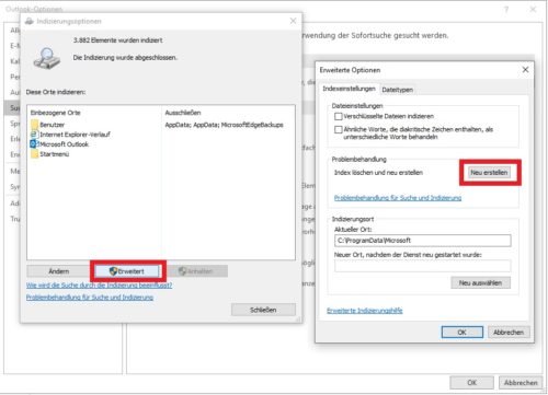 Outlook Index neu erstellen