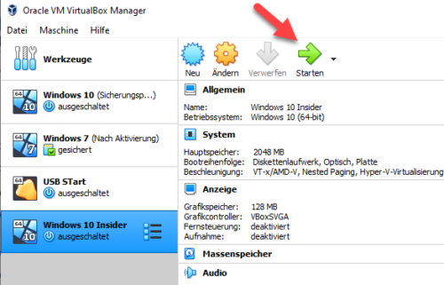 Virtuelle Maschine starten