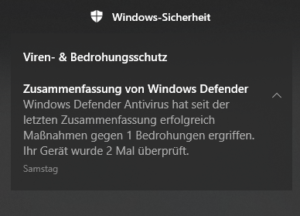 Windows-Sicherheit mit einer Benachrichtigung im Info-Center