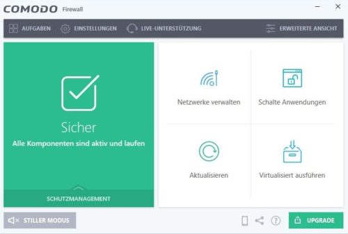 Dashboard der Commodo Firewall unter Windows 10